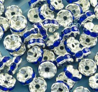 Рондель со стразами, 7х7х3 мм Цвет: светлое  серебро, стразы синий (1 шт)