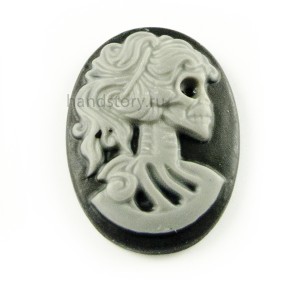 Камея акриловая, Скелет девушки 25х18 мм Цвет: серый на черном (1 шт) 25х18 мм Цвет: серый на черном (1 шт)